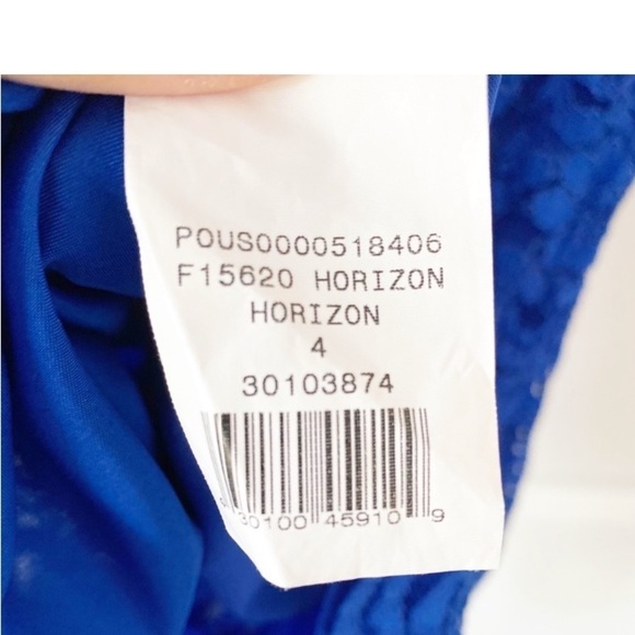 DAVID’S BRIDAL Floral Lace Ruched Dress Horizon Blue Bridesmaid Cocktail - Picture 8 of 11